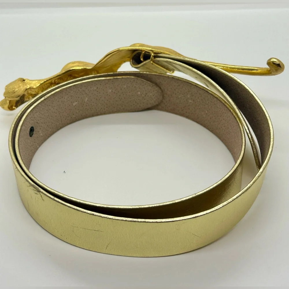 Christopher Ross Gold Cheetah Vintage Belt Buckle & Metallic Gold Leather Belt